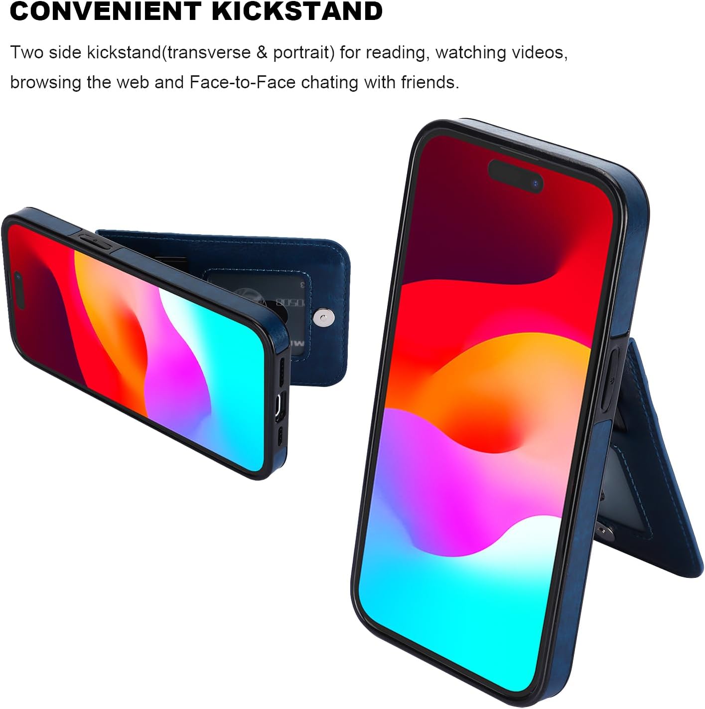 KIHUWEY Funda compatible con iPhone 15 Pro con soporte para tarjeta de crédito, cierre magnético de cuero de alta calidad, función atril, funda