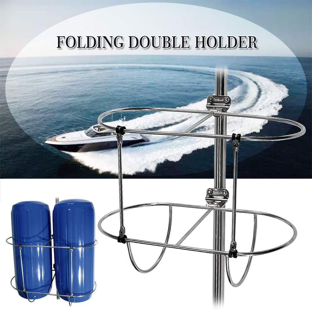 PROMOTOR Soporte de guardabarros doble de acero inoxidable para guardabarros de barco (apto para guardabarros de barco de 7, 9 y 11 pulgadas de