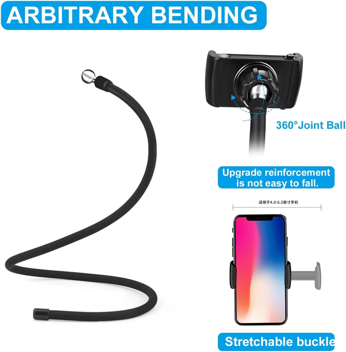 Soporte de cuello de cisne para teléfono celular con abrazadera, soporte perezoso, soporte para teléfono para cama, soporte de montaje flexible para
