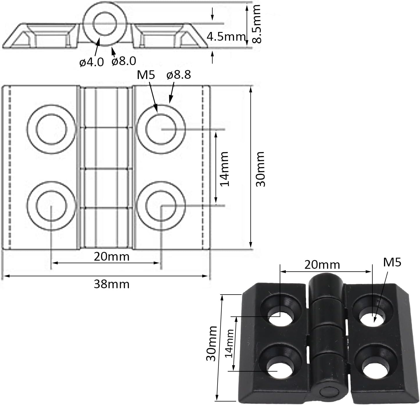 4 bisagras de pivote extruidas serie 2020 para perfil de extrusión de aluminio serie 20, 2 manijas de puerta de aluminio de 3.543 in serie 2020 y