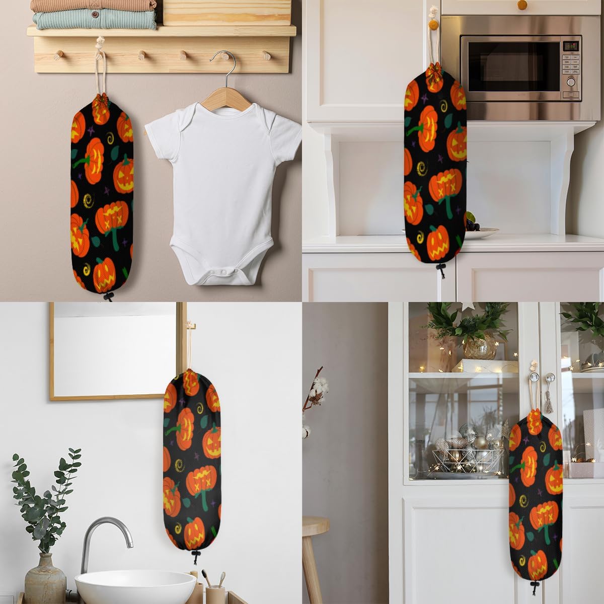 Soporte para bolsas de plástico de calabazas de Halloween, soporte para bolsa de comestibles, dispensador de bolsas de plástico lavable, organizador