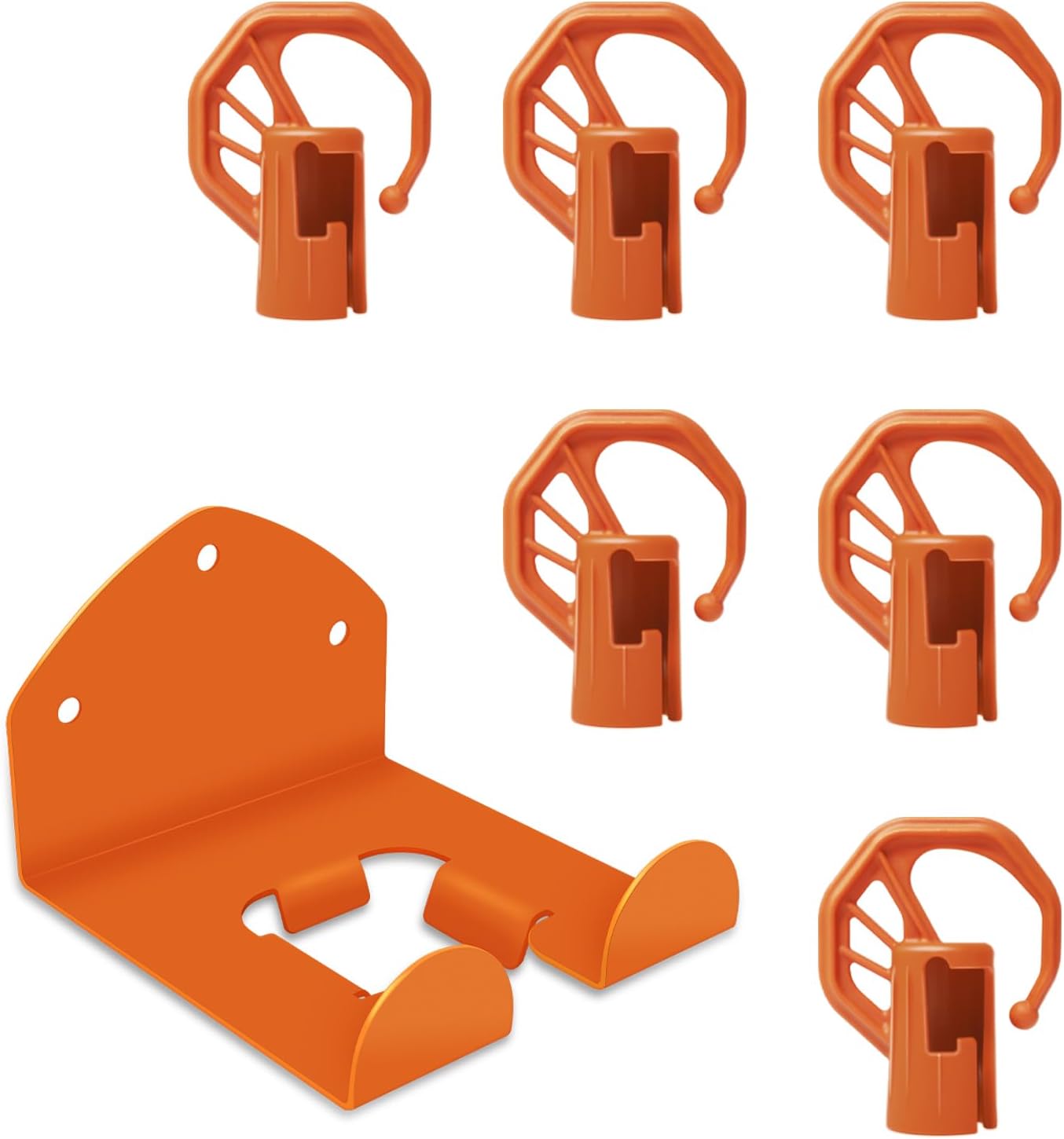 Paquete de 6 ganchos de almacenamiento de garaje resistentes + 1 paquete de estante para recortadora para accesorios Stihl Kombi, soporte de