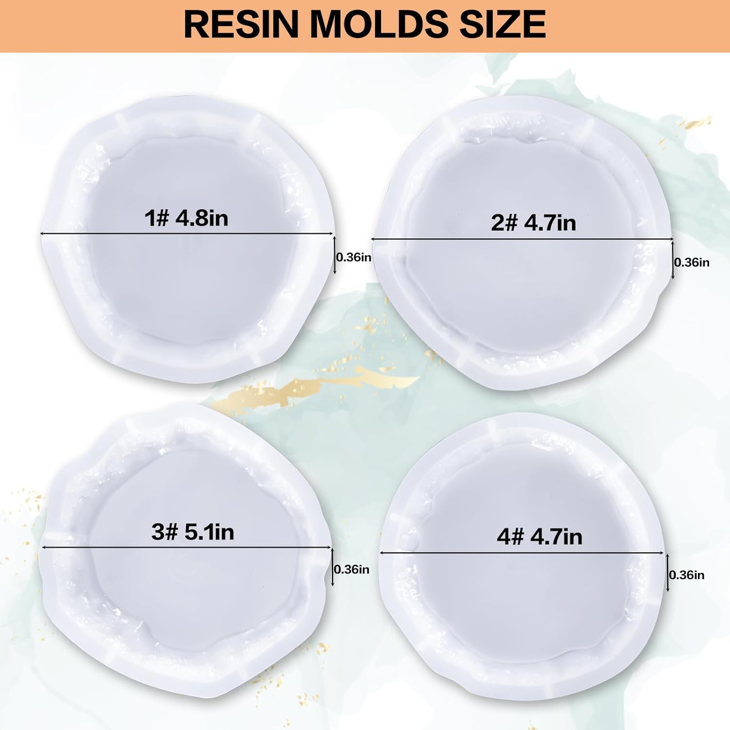 4 moldes de posavasos de resina, moldes de silicona para resina epoxi, moldes de posavasos de borde irregular para fundición de resina, posavasos