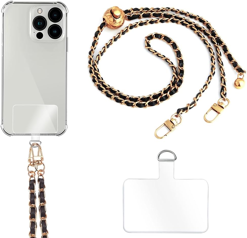 Cadena cruzada para teléfono celular, correas ajustables para teléfono, correa de hombro de cuero y metal, con parches de sujeción para teléfono,