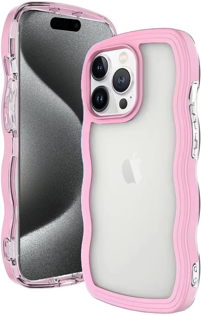 AMAZFCCY Funda con marco de onda rizada para iPhone 15 Pro Max de 6.7 pulgadas, bonito patrón de forma de onda 2 en 1, transparente, flexible, parte