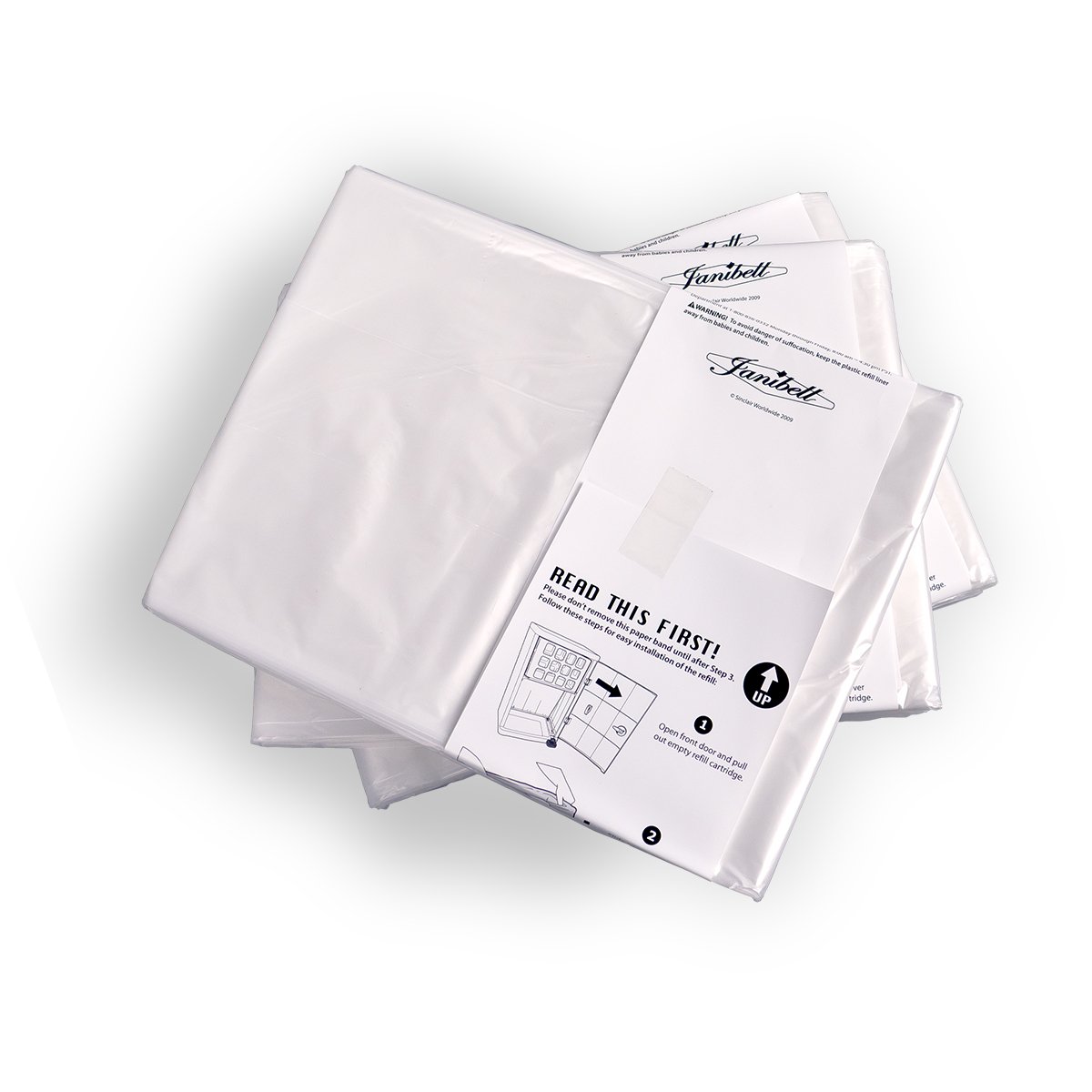 Janibell 330R10B – Forro continuo de polietileno para residuos de sistemas de eliminación de residuos serie 330, sello plano, transparente, 0.028 in