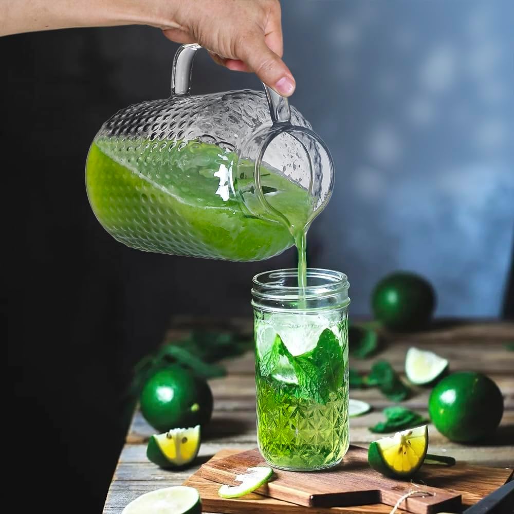 Jarra de vidrio de 102 onzas, jarra de bebidas de jugo de 3 L, olla de vidrio de gran capacidad adecuada para familias grandes y fiestas pequeñas