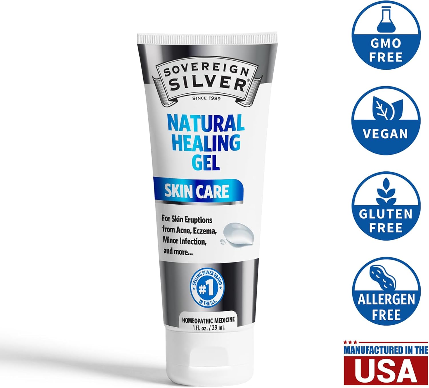 Sovereign Silver Gel curativo natural, cuidado de la piel para curar, reducir el enrojecimiento, minimizar las cicatrices del acné y aliviar la