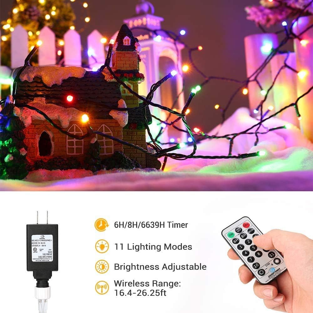 PhilzOps Luces de Navidad, 200 luces LED de 82 pies que cambian de color, blanco cálido y multicolor, con control remoto, 11 modos conectables,