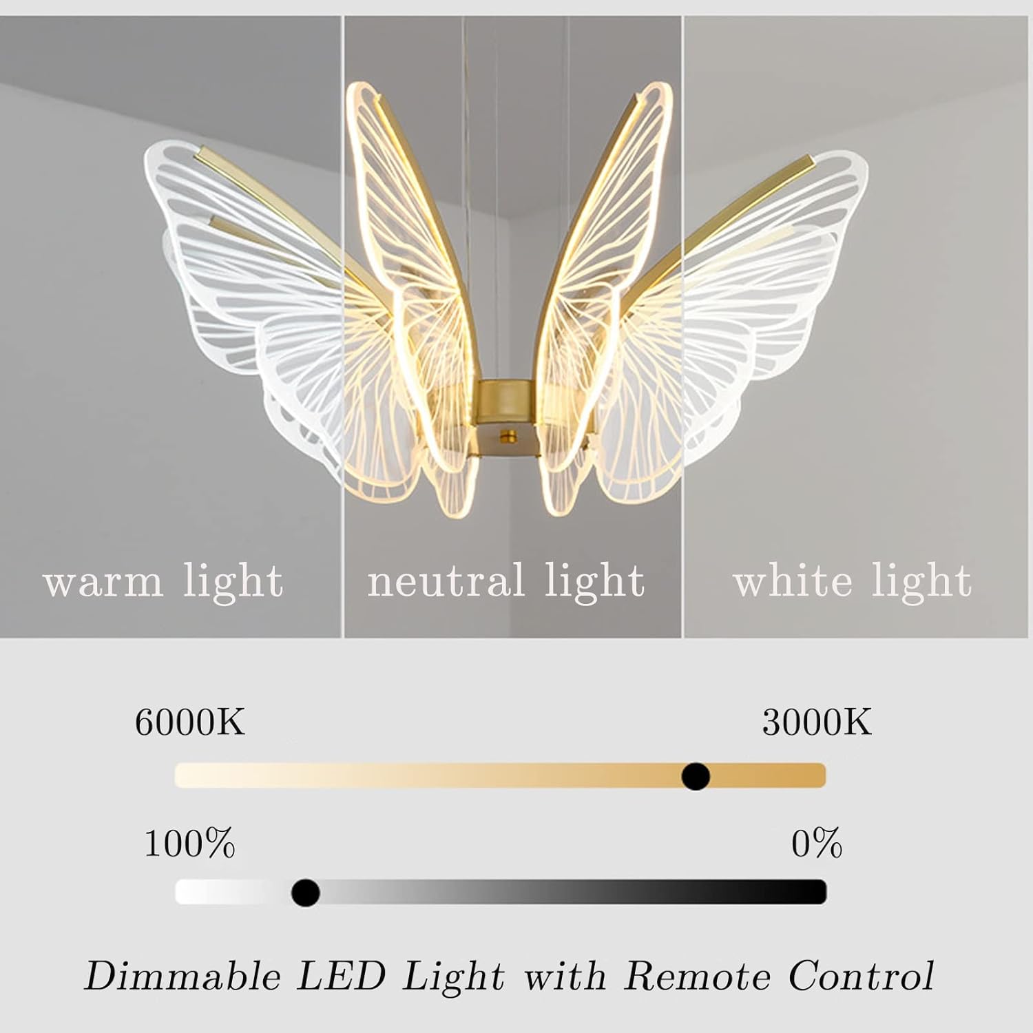 Lámpara LED de 6 luces con diseño de mariposa, lámpara de techo LED regulable semiempotrada con control remoto, luces colgantes de altura ajustable