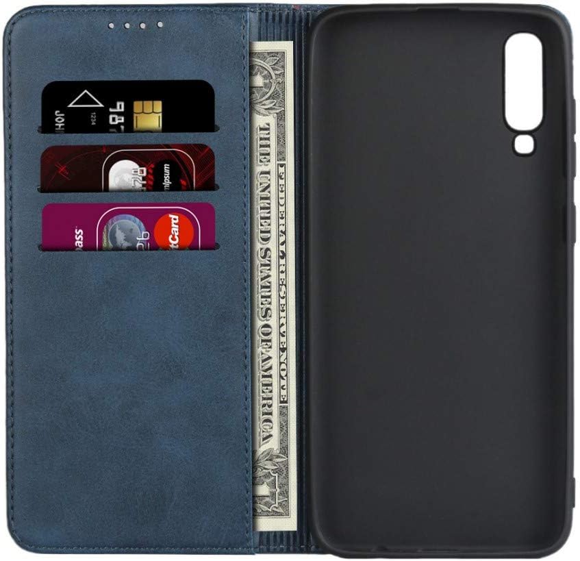 Funda magnética para Samsung Galaxy A70, de piel sintética, con función atril, con ranuras para tarjetascompartimento para efectivo, color azul
