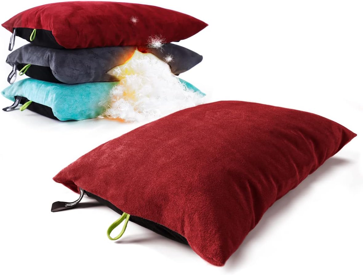 ZOOOBELIVES AlpliveS2046 – Almohadas rellenas de plumón para campamentoviajes, funda suave lavable, almohada de campamento para cuello y soporte
