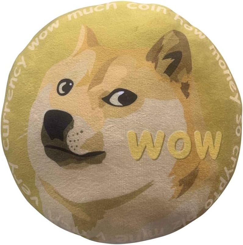 Almohadas Dogecoin  Almohada redonda de peluche criptográfico de BlockCraft.Compra almohada de felpa Doge de 12.6 in