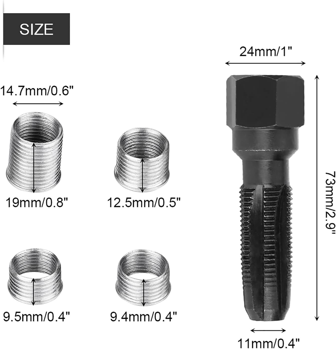 Kit de reparación de roscas de bujía, 5 uds, ahorro de bujías de 0.551 in, herramienta de reparación de roscas de cilindro de escariador, acero al
