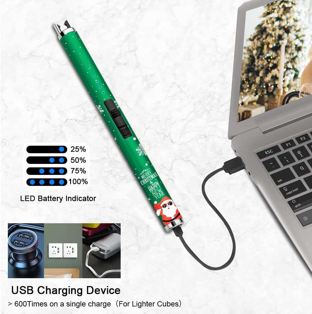 SUPRUS Encendedor de velas eléctrico USB con pantalla LED mejorada, interruptor de seguridad, recargable de plasma sin llama, resistente al viento,