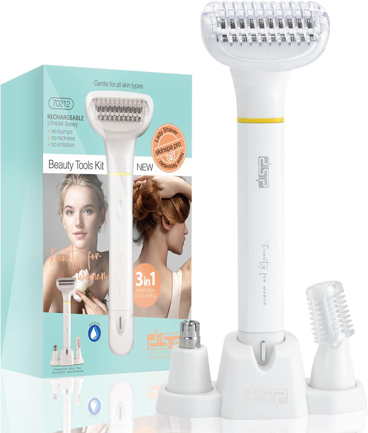 DSP Recortadora 3 en 1 para mujer bikini impermeable, afeitadora de nariz y cejas. Ideal para área privada femenina recortadora eléctrica de bikini