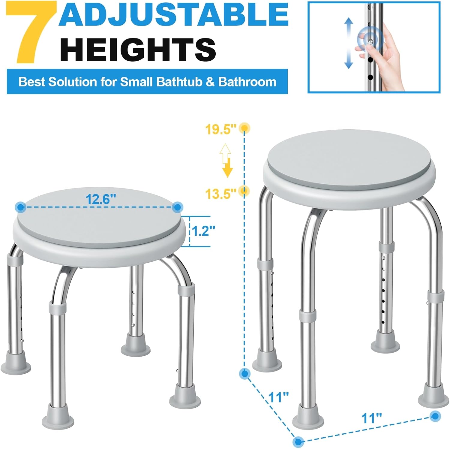 Medhelp Silla de ducha con respaldo para interior de ducha y taburete de ducha para bañera, taburete de ducha ajustable, asiento de baño