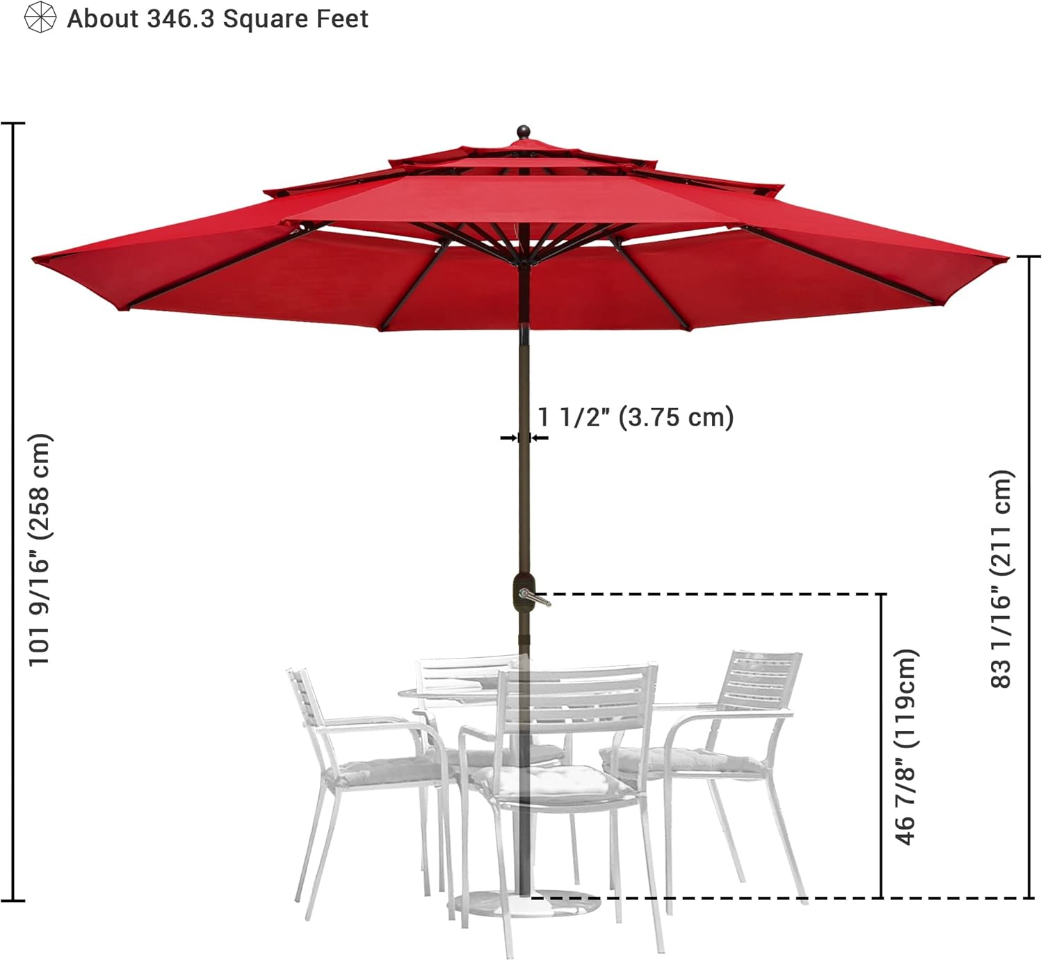 Yescom UV70+ – Sombrilla de patio de 3 niveles de 11 pies con manivela para empujar para inclinar, para jardín al aire libre, patio trasero, mesa de