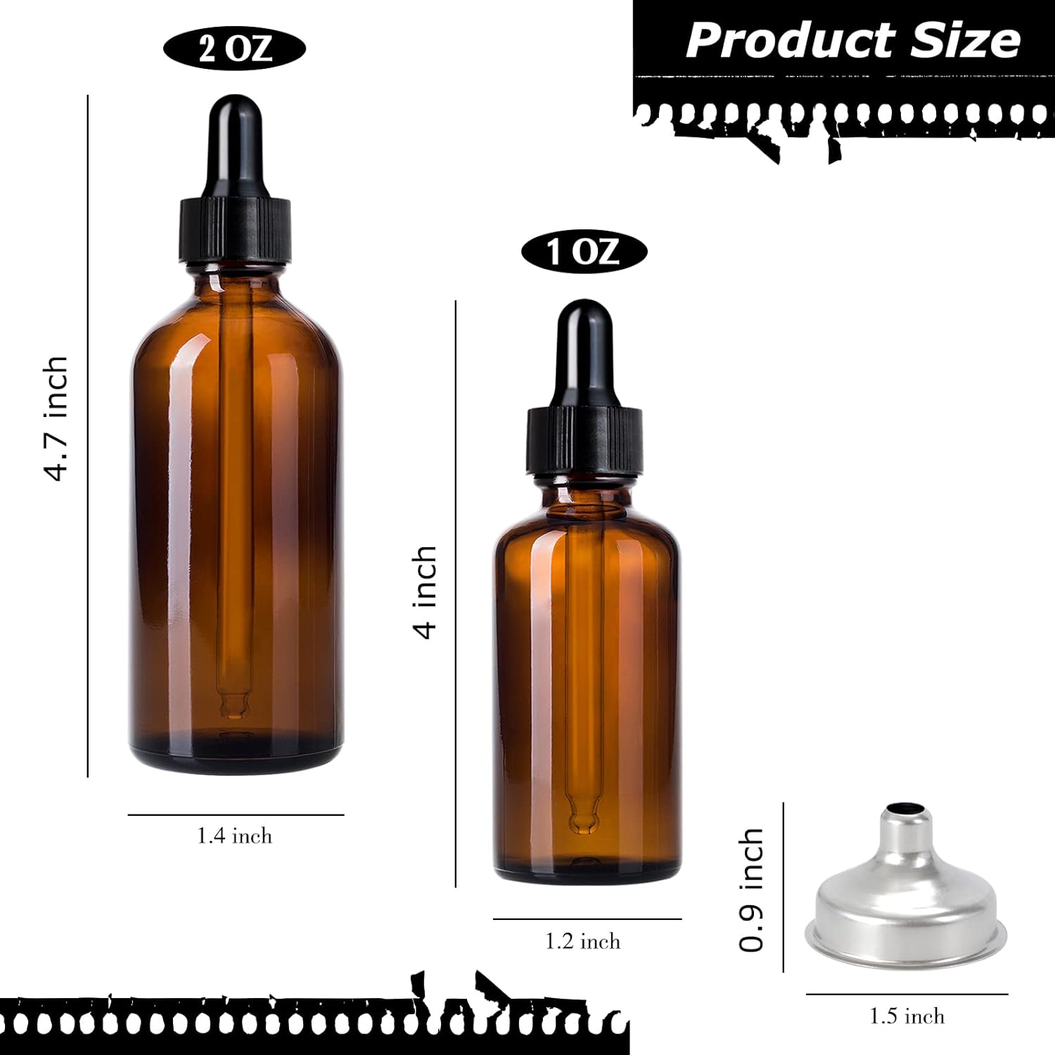4 botellas con cuentagotas de vidrio ámbar de 1 oz+2 onzas, botellas de tintura con cuentagotas, botellas de aceites esenciales a prueba de fugas,