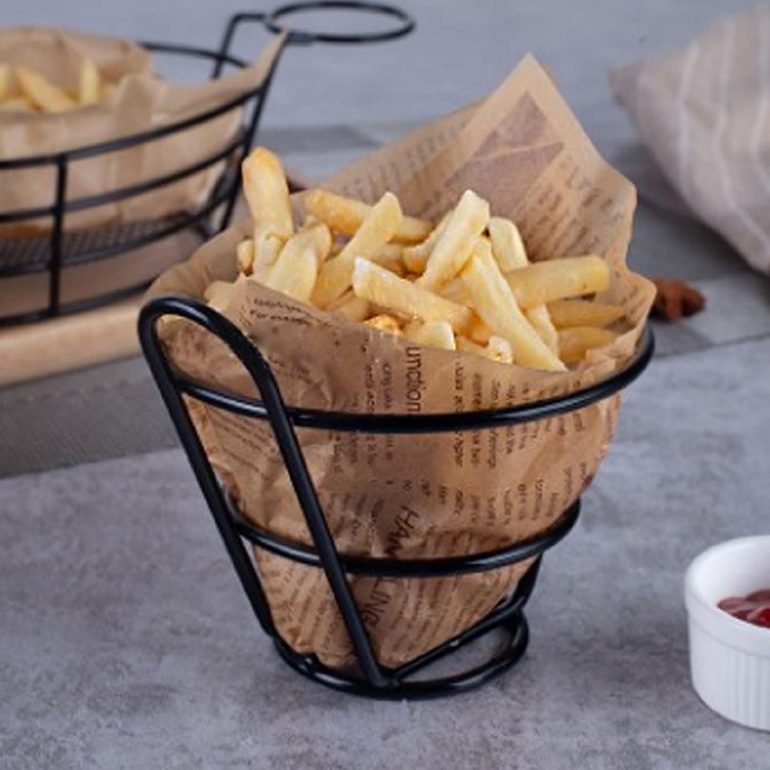 MIAO JIN Soporte para papas fritas, cesta de cono, soporte de metal para refrigerios de pollo frito, soportes de alambre para cocina, restaurante,