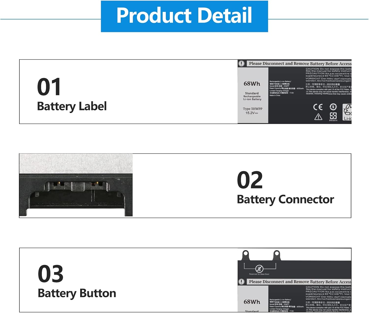 Amanda 3HWPP – Batería para laptop compatible con Dell Latitude 5401 5410 5411 5501 5510 5511, Precision 3541 3551 Inspiron 17 75007506 2 en 1 serie