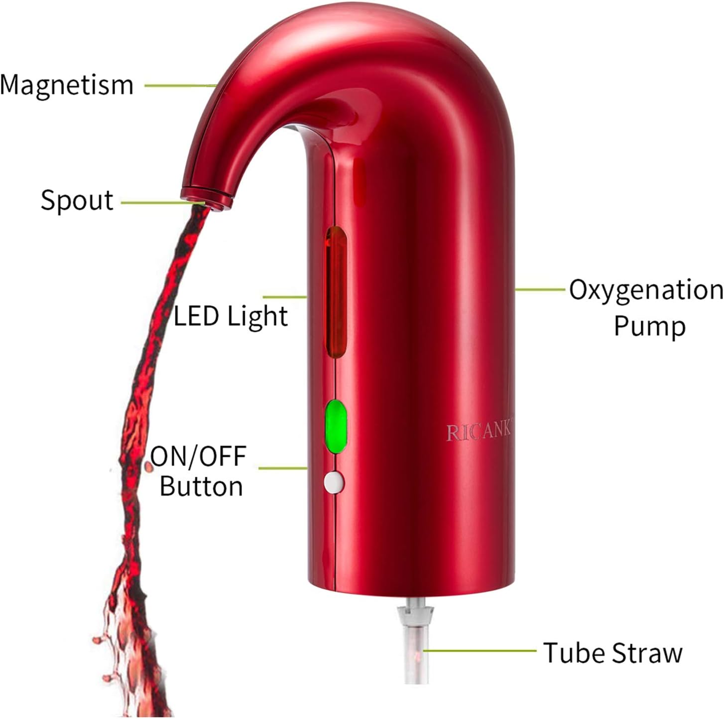 Aireador de vino eléctrico con funda rígida de EVA, decantador de vino portátil de un solo toque y dispensador de oxidante de vino bomba para vino