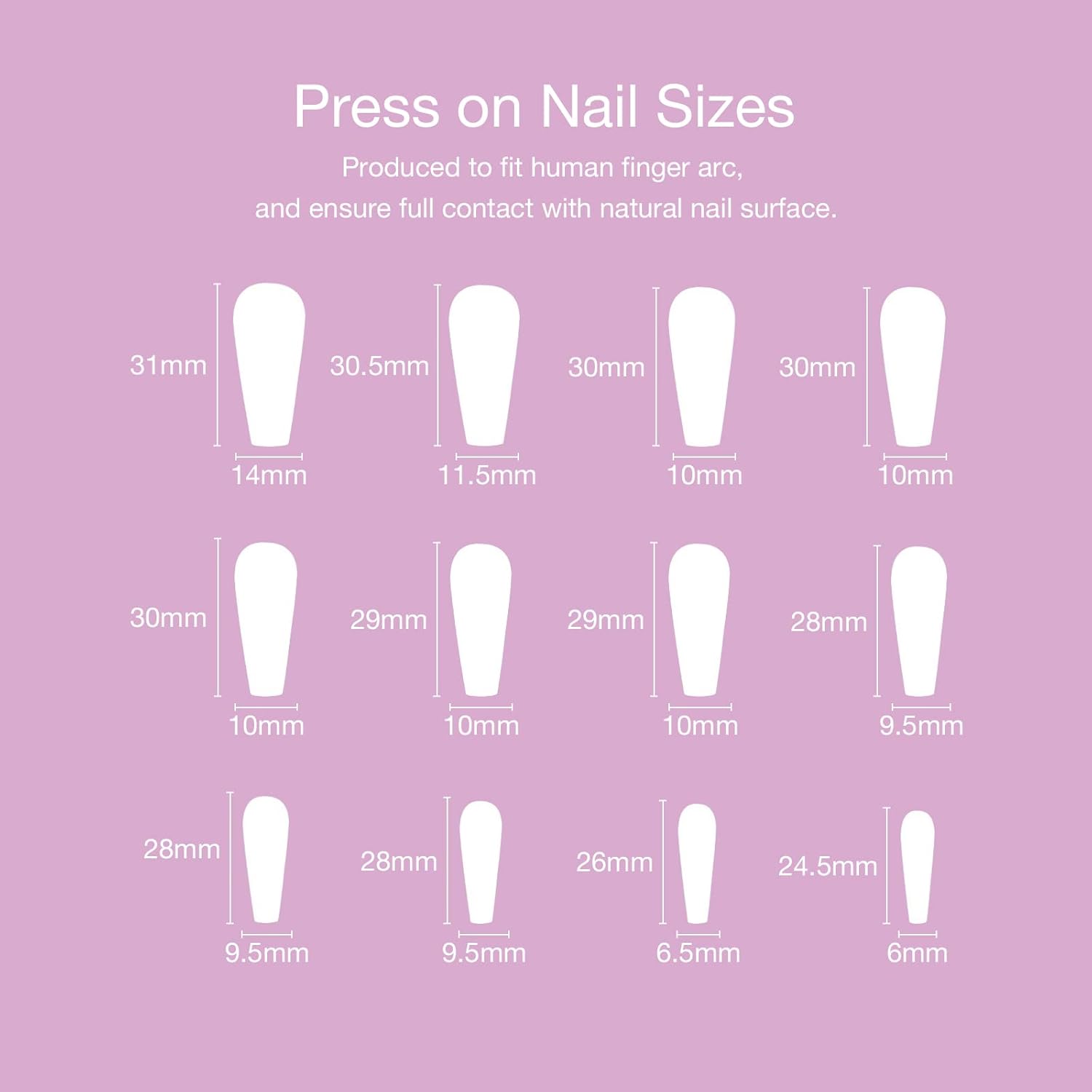 Juego de manicura de uñas francesas acrílicas, reutilizable, 12 tamaños, kit de 24 uñas