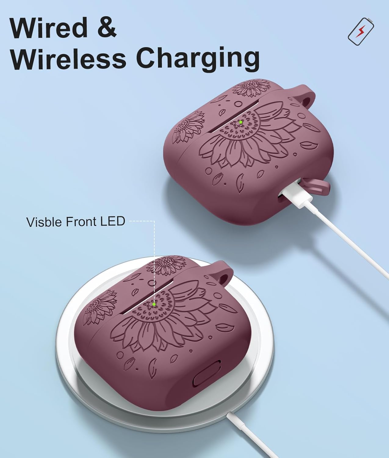 Funda para Airpods de 3 generación y funda para Airpods de 3 generación, cubierta de piel grabada con girasol, compatible con Airpods 3, funda