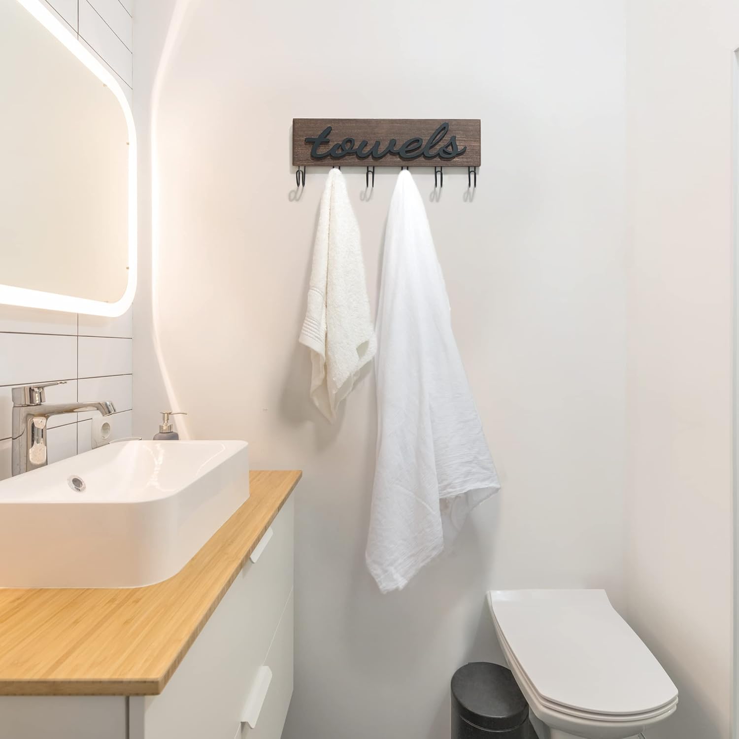 Mkono Toallero montado en la pared, decoración de baño, ganchos de madera rústica para colgar toallas, bata de baño, abrigo, ropa, colgador de
