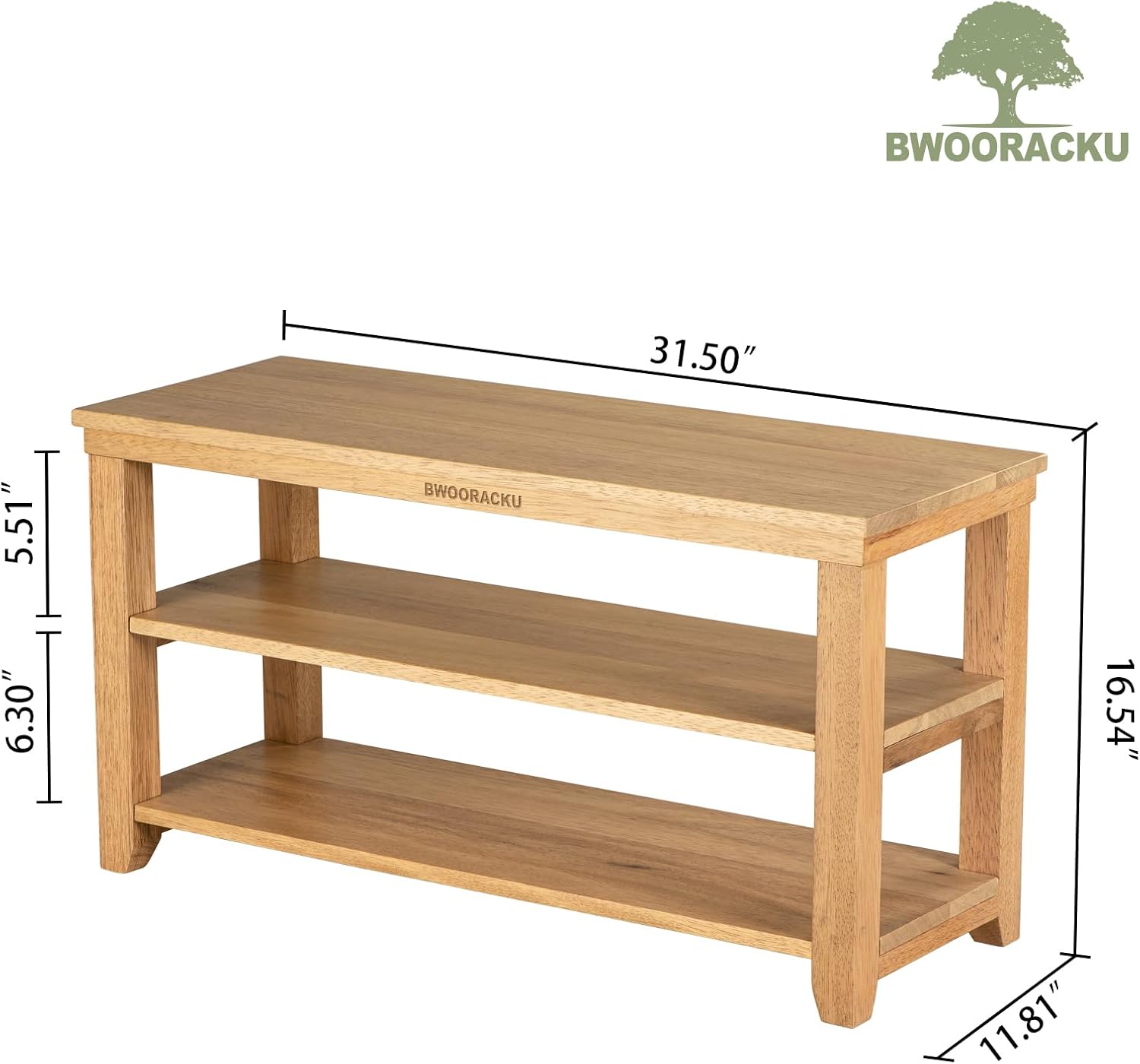 Zapatero de madera maciza, almacenamiento de zapatos de entrada de 3 niveles, soporta hasta 550 libras, estante organizador de zapatos para pasillo,