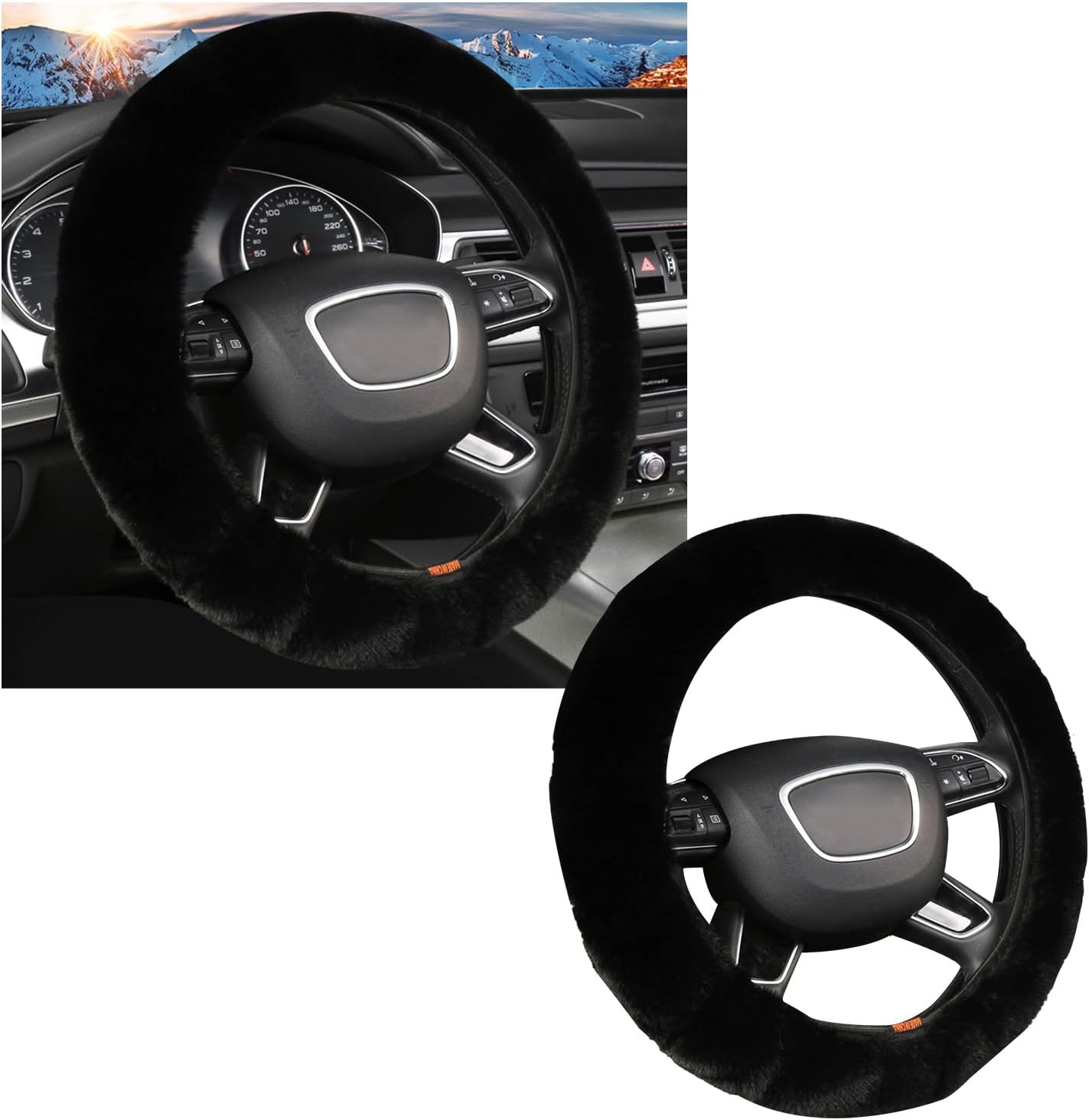 Funda elástica mullida para volante, protector suave de 15 pulgadas para el invierno cálido, fundas antideslizantes y esponjosas para volante de