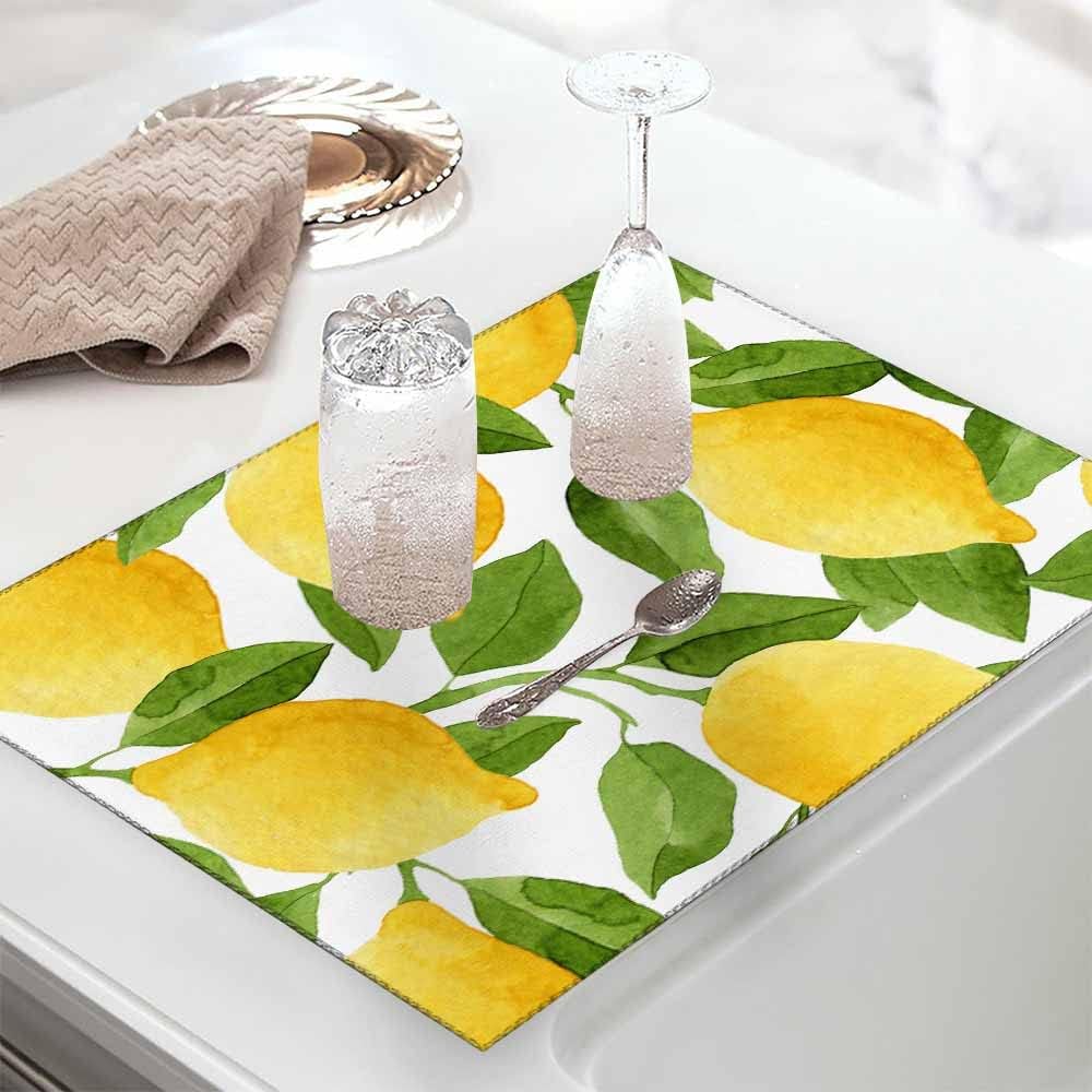 Beabes Tapete de secado de platos de pintura de limón, tapete de secado amarillo para encimera de cocina, 18 x 24 pulgadas, tapete plegable de