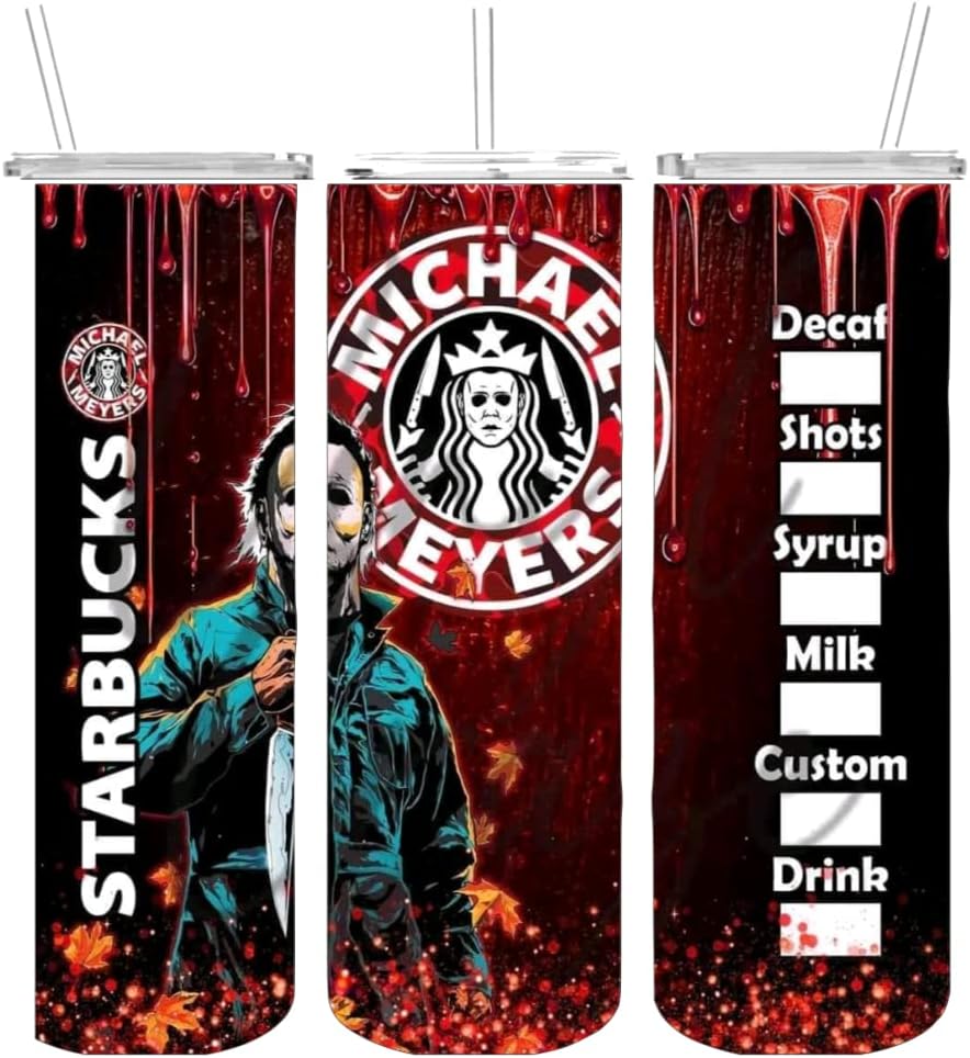 Vaso de acero inoxidable de doble pared con tapa y popote para agua de 20 onzas, vaso para agua Michael Coffee Myers