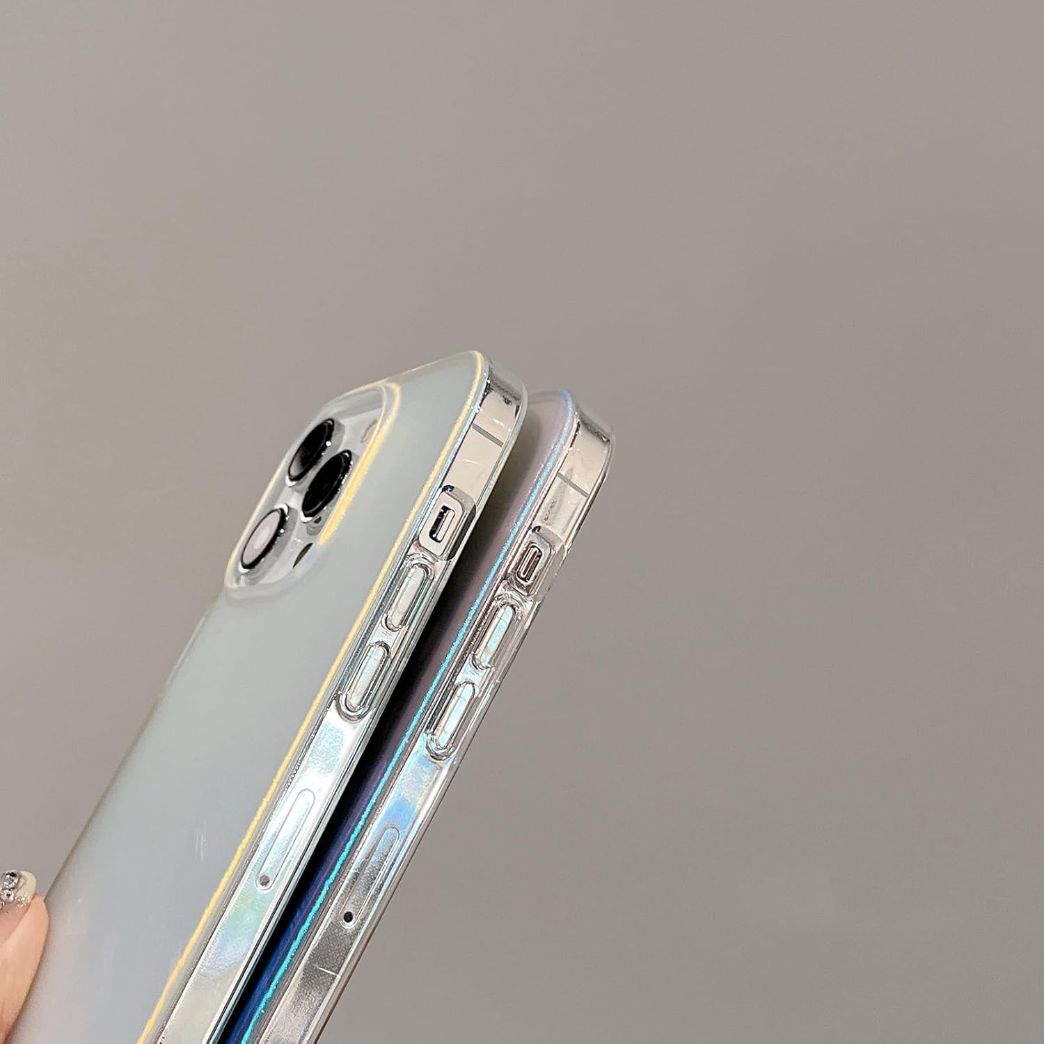 SKYLMW Funda compatible con iPhone 13 Pro para hombres, mujeres y niñas, translúcida, a la moda, con plumas, láser, mate, TPU y policarbonato duro,