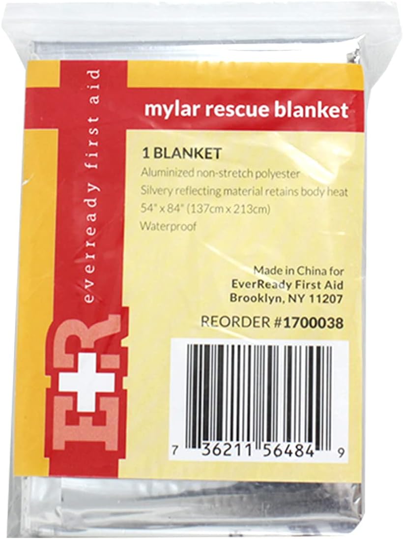 Ever Ready First Aid Mylar – Manta de rescate grande, hoja térmica plateada para emergencias y supervivencia, 54 x 84 pulgadas, 10 unidades