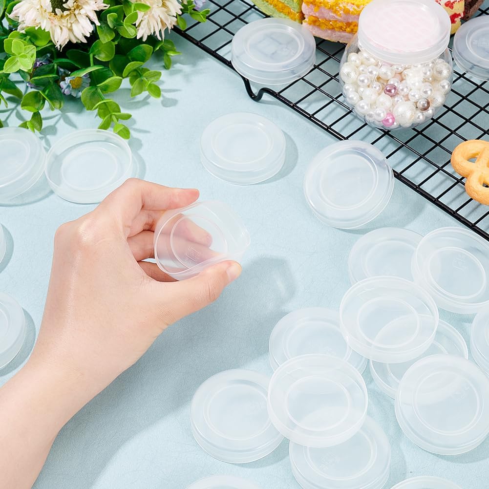 BENECREAT 48 tapas para tarros de yogur de 2 pulgadas, tapas de botellas de plástico transparente compatibles con tarros de yogur Oui para