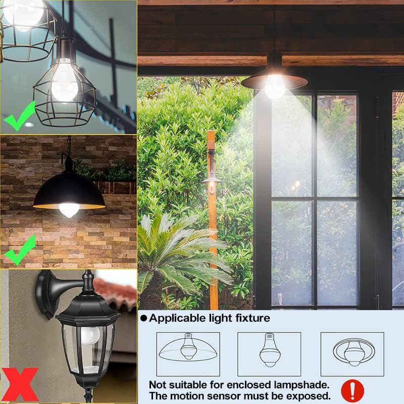 CICINY Bombillas con sensor de movimiento, 9 W (equivalente a 60 vatios), E26 5000K luz diurna A19 800LM para exterioresinteriores, bombillas de