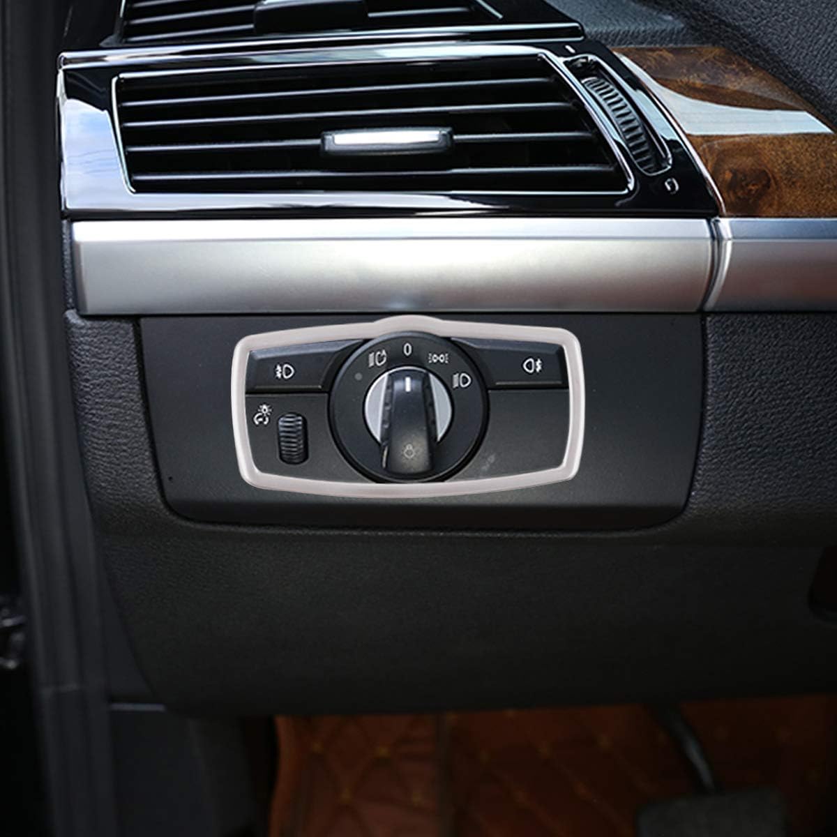YIWANG Cubierta de acero inoxidable para el interior del interruptor de los faros delanteros del automóvil para BMW X5 E70 X6 E71 2008-2013