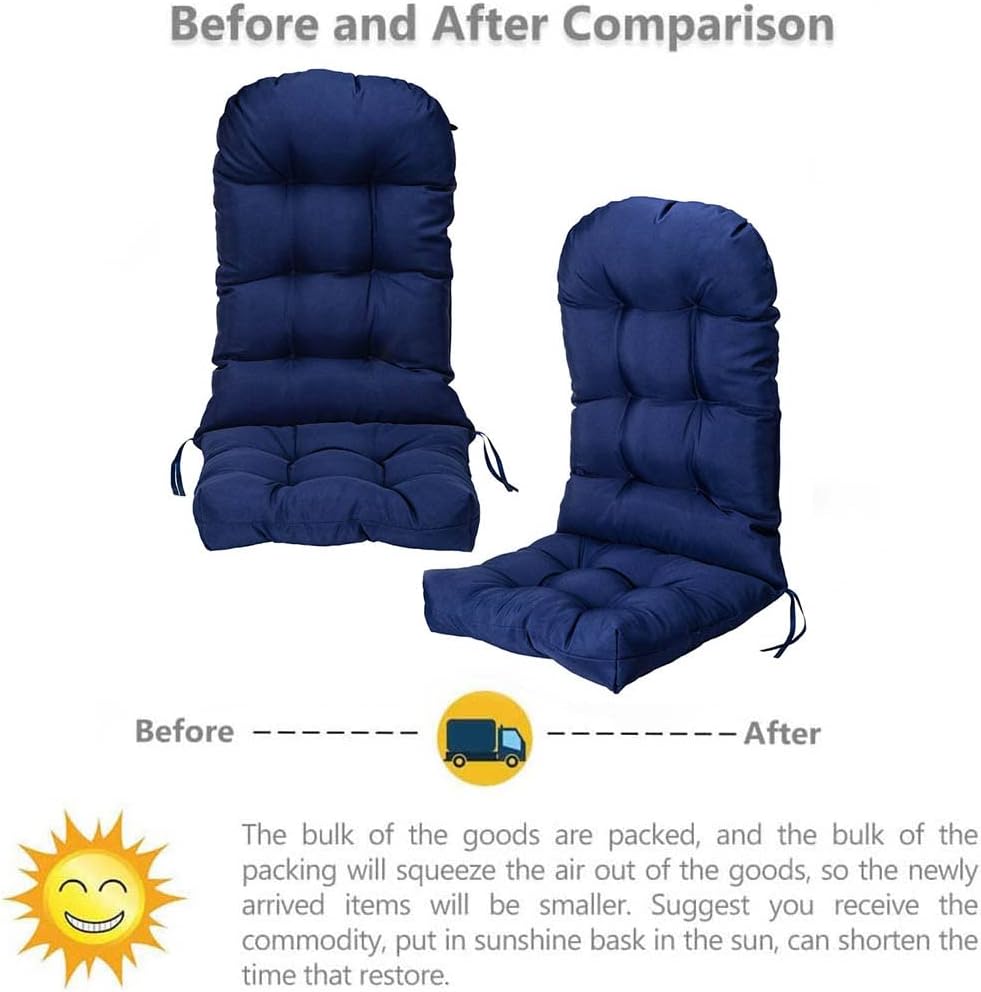 Adirondack – Cojín impermeable para silla mecedora para interiores y exteriores, cojines de respaldo alto para patio con lazos, 43.3 x 19.7 pulgadas