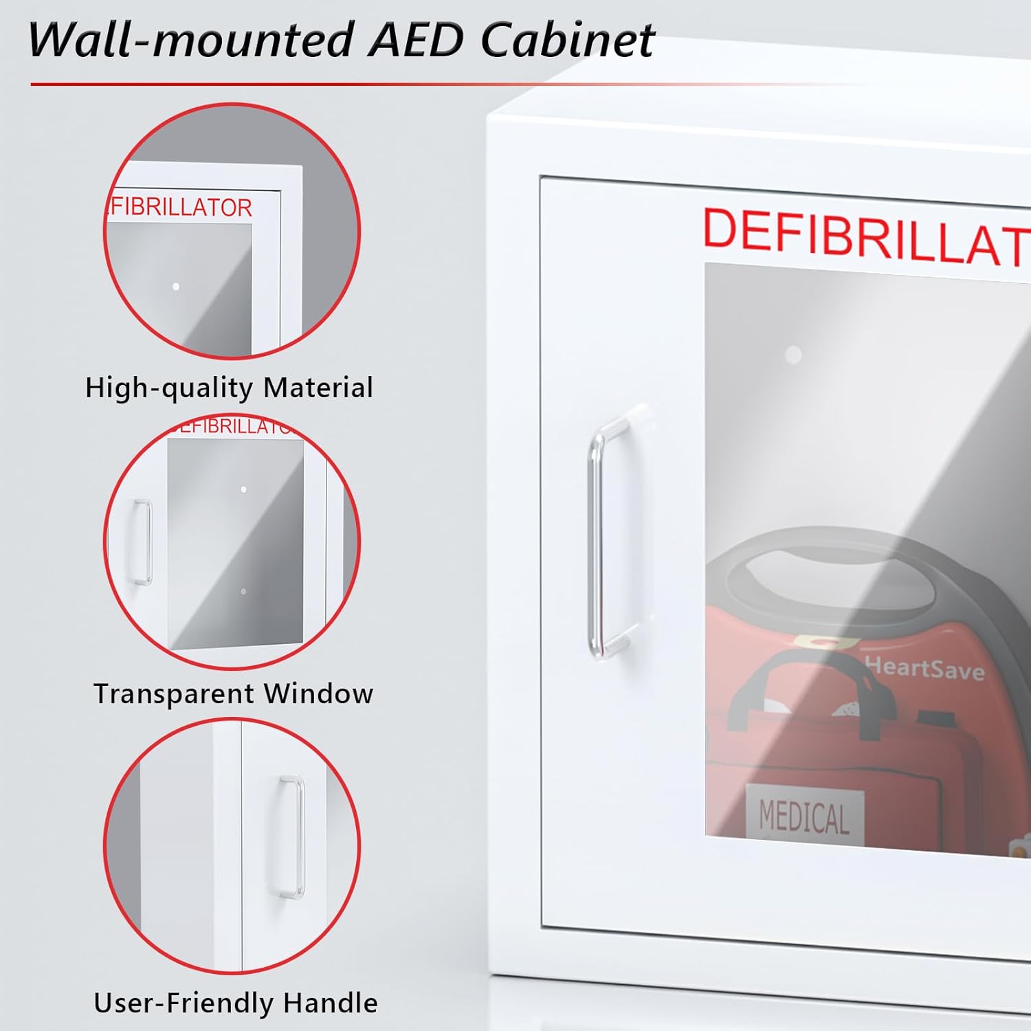 NLShan Armario AED, gabinete de almacenamiento de montaje en pared con placa de acero de metal y cerradura magnética, 14 x 7.9 x 14.2 pulgadas,
