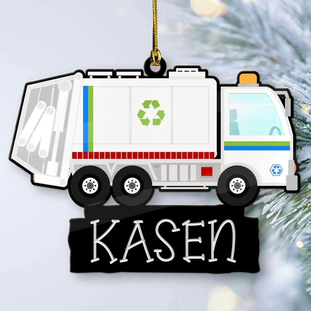 Adorno de Navidad personalizado para camión de basura, adorno de camión de basura, adorno de basurero, regalo de recolector de basura, adorno de