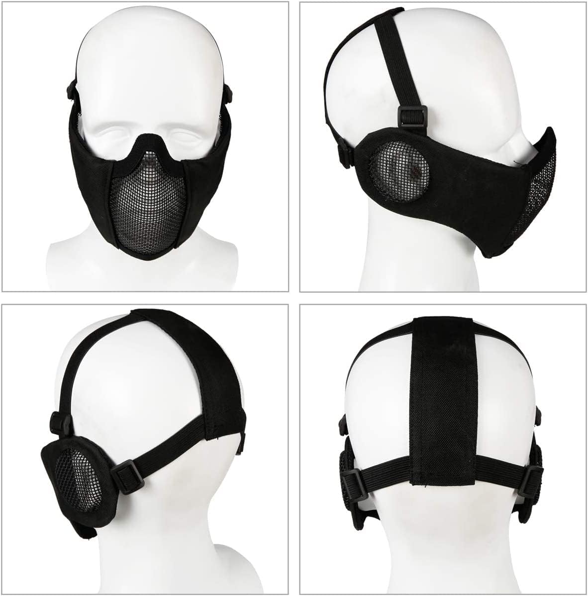 Máscara táctica plegable de malla + con gorra de béisbol ajustable con protección para los oídos, para paintball, cosplay, juego CS