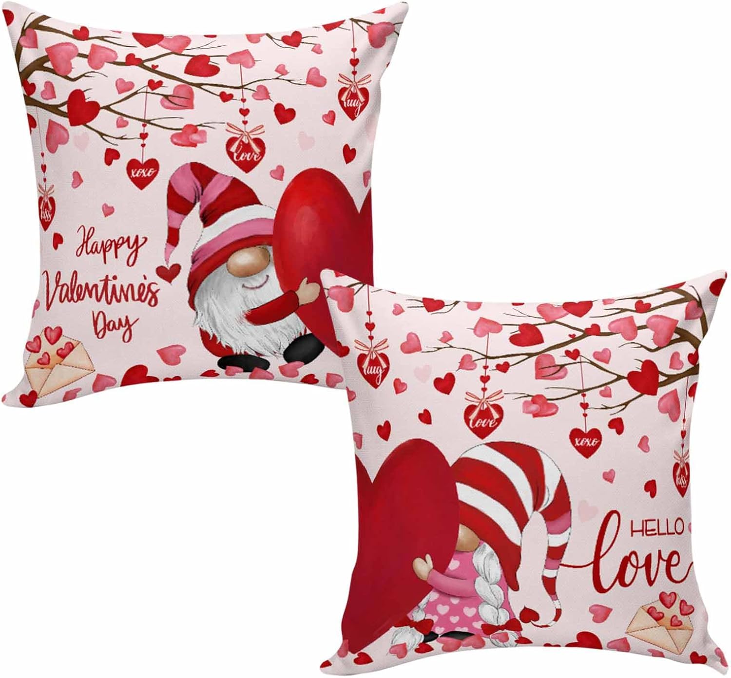 Juego de 2 fundas de cojín cuadradas para el Día de San Valentín, 18 x 18 pulgadas, de algodón, reversibles, diseño de árbol del amor, corazón rojo,
