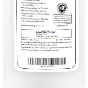 Hydronix SDC-45-2050 Cartucho de filtro de agua de sedimento de polipropileno NSF para toda la casa o comercial 4.5″ x 20″ – 50 micrones Hydronix SDC-45-2050 Cartucho de filtro de agua de sedimento de polipropileno NSF para toda la casa o comercial 4.5″ x 20″ – 50 micrones