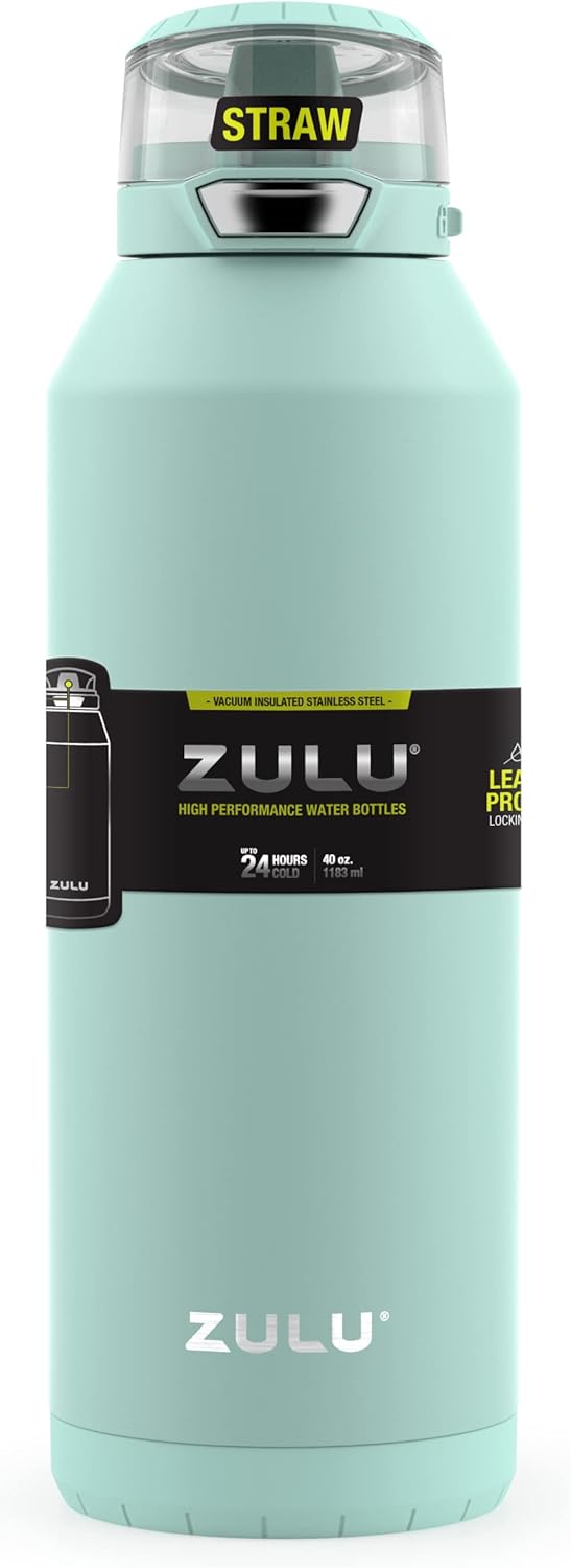 ZULU Swift – Botella de agua de acero inoxidable aislada al vacío con popote de silicona cubierto, 40 onzas (Yucca)