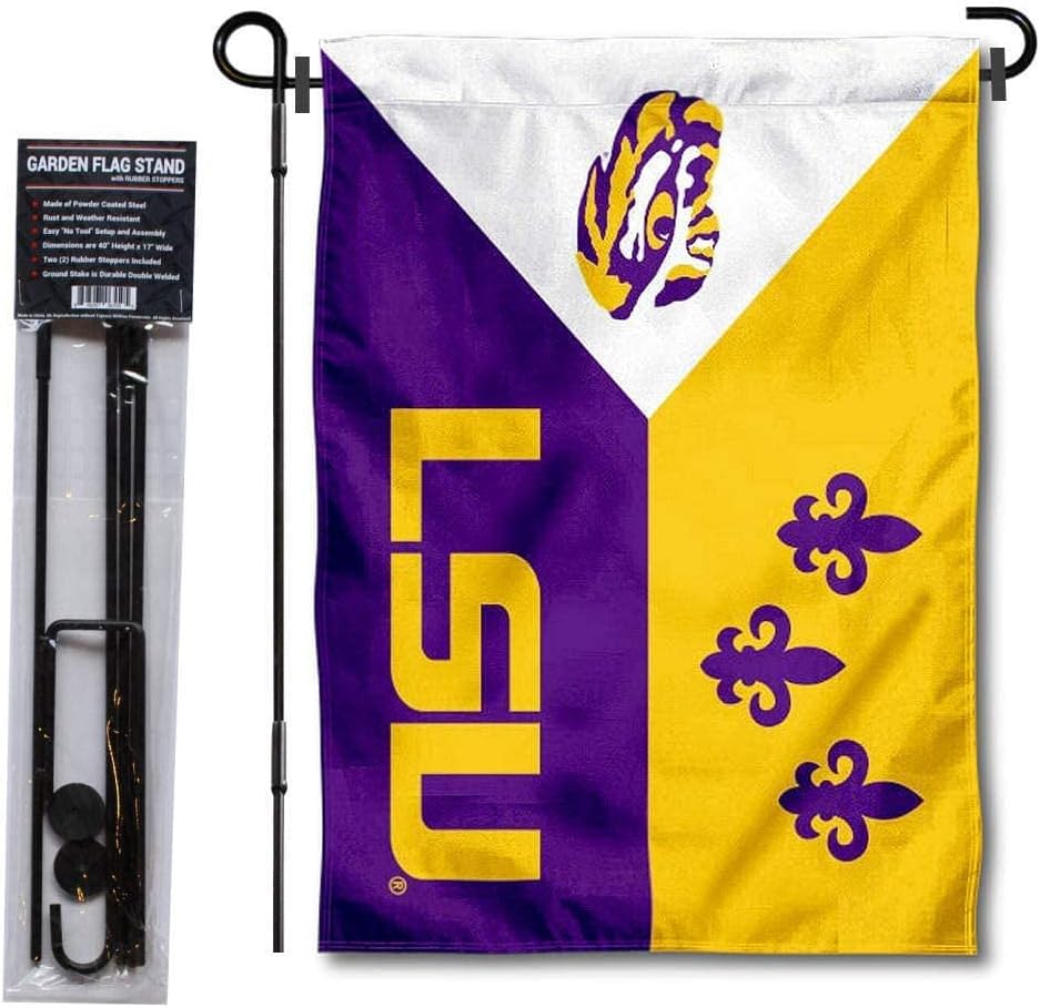 LSU Tiger Acadian Logo Bandera de jardín y soporte para asta de bandera