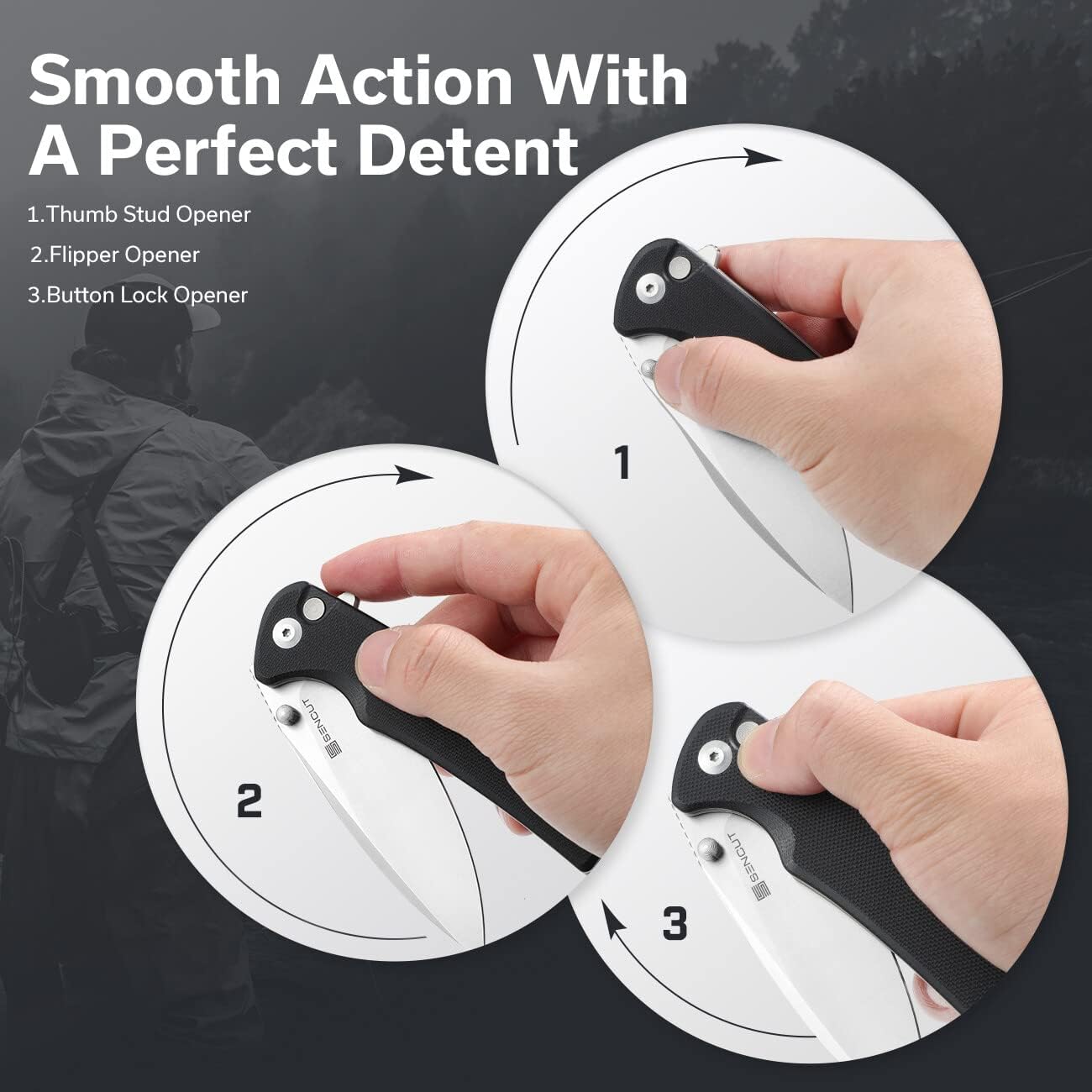 SENCUT Sachse – Cuchillo plegable para EDC, mango negro G10 de satén 9Cr18MoV, cuchillo pequeño plegable con clip, cuchillo de transporte diario