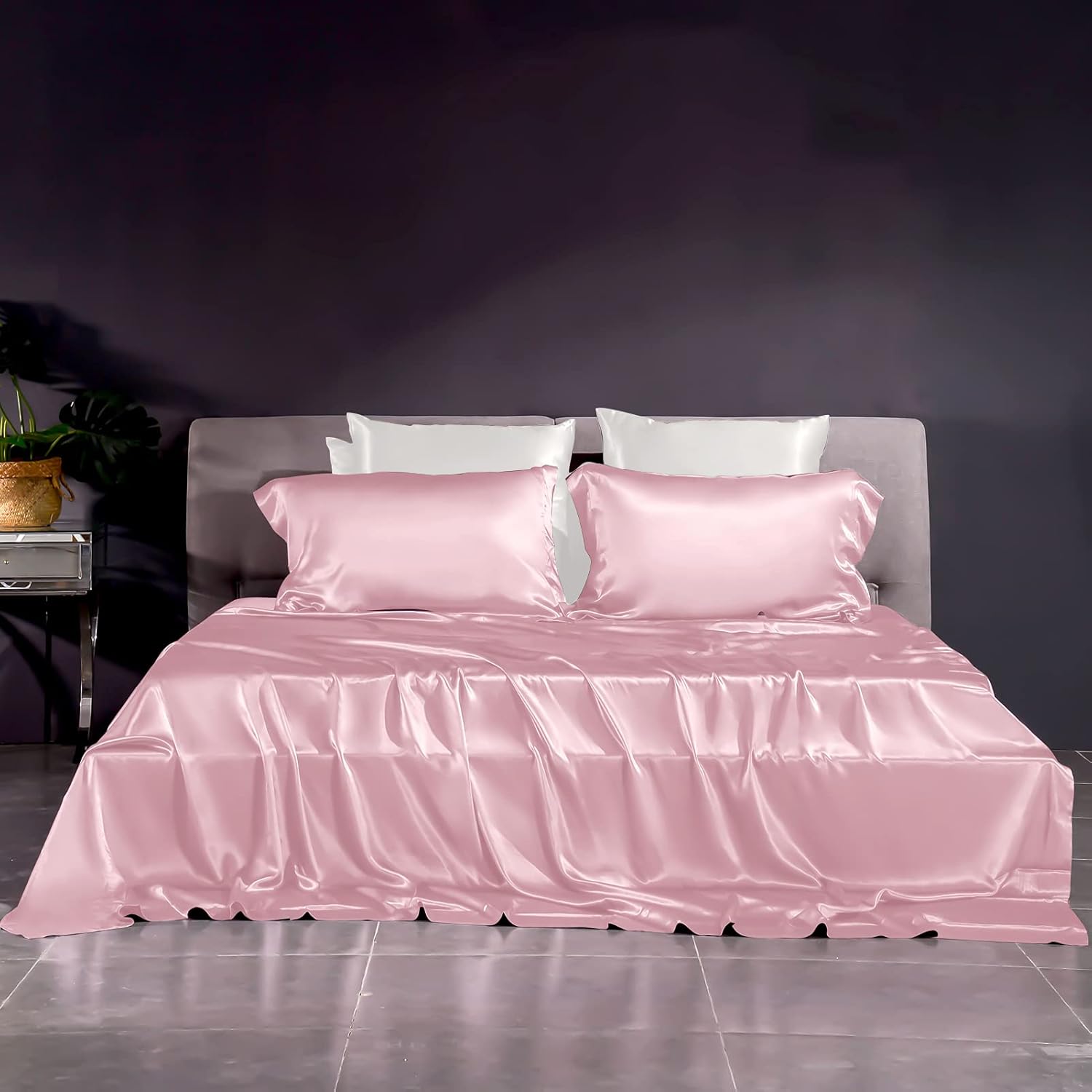 THXSILK Juego de sábanas de seda de 22 Momme, 4 piezas, sábanas de seda 7A+, juegos de ropa de cama de lujo, ultra suaves, duraderas, 100% seda de