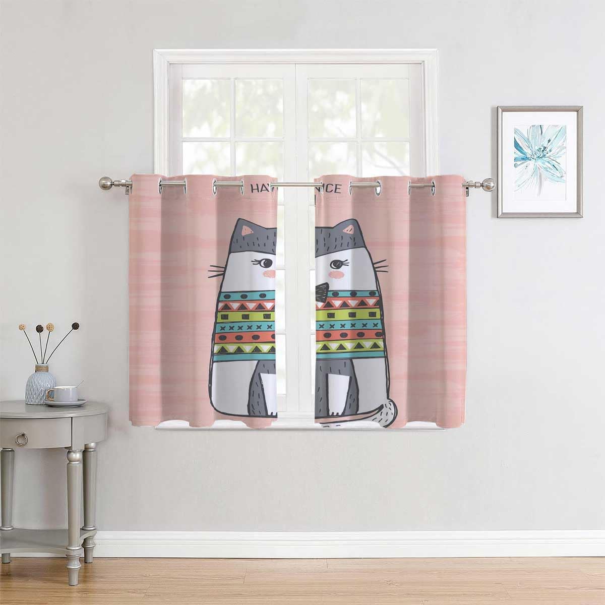 YANFENQI Cortinas Blackout para Habitacion Rosa Lindas Cortinas de Armario de Gato Cortinas para Cuartos Separar 63 pulgadas de ancho por 63