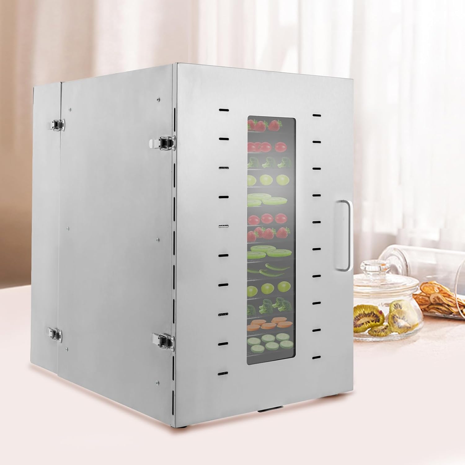 Deshidratador de alimentos de 16 bandejas para carne seca de acero inoxidable de 1500 W, máquina deshidratadora comercial de alimentos con